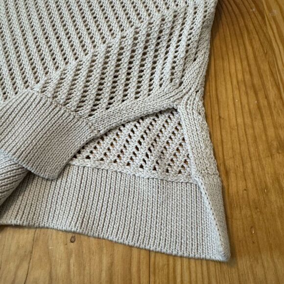 Vince Sweater Womens Small Open Knit Tunic Crochet Oatmeal Side Slit - Picture 5 of 10